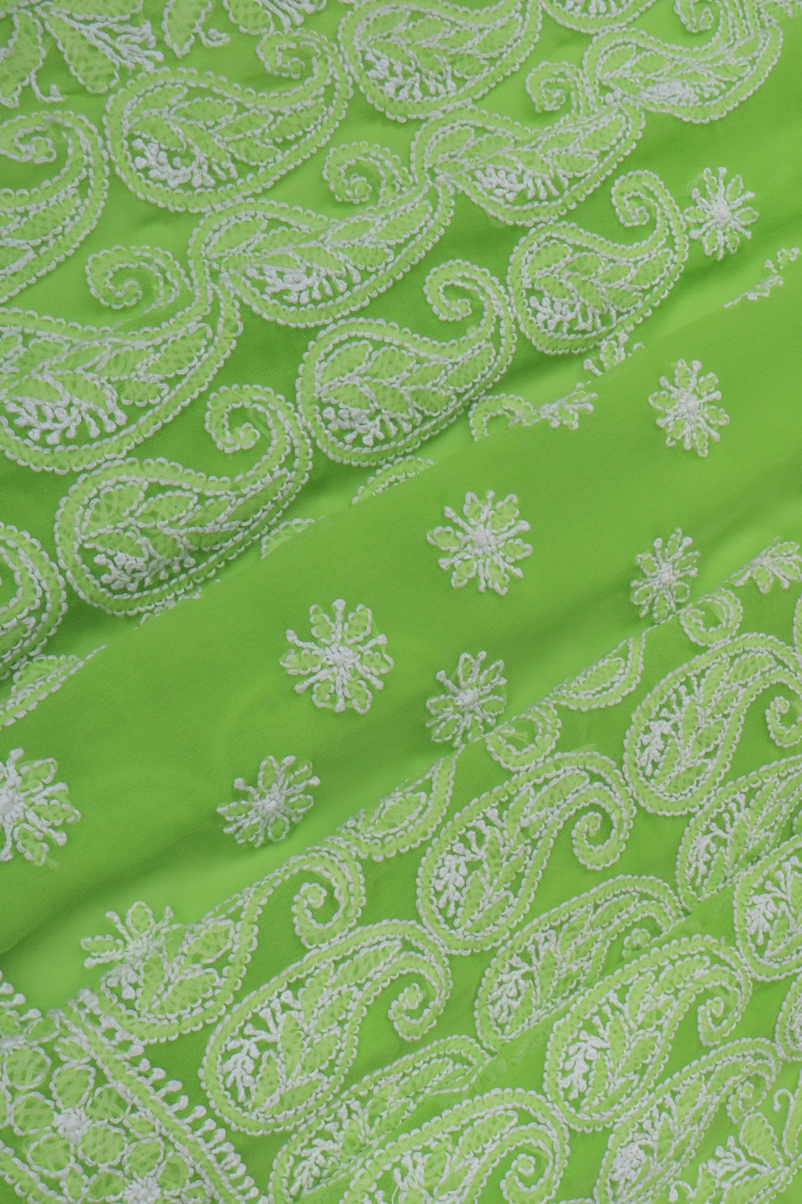 Ada Hand Embroidered Parrot Green Georgette Lucknowi Chikankari Saree With Blouse A599391