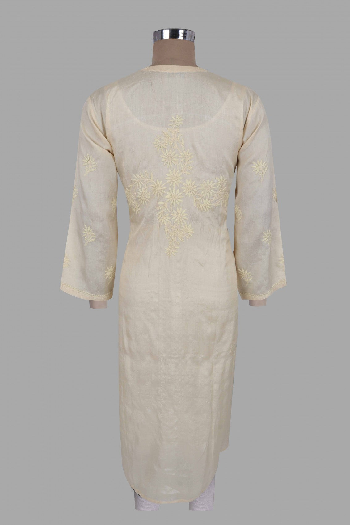 Ada Hand Embroidered Light fawn Silk Lucknow Chikankari Kurta Piece A555325