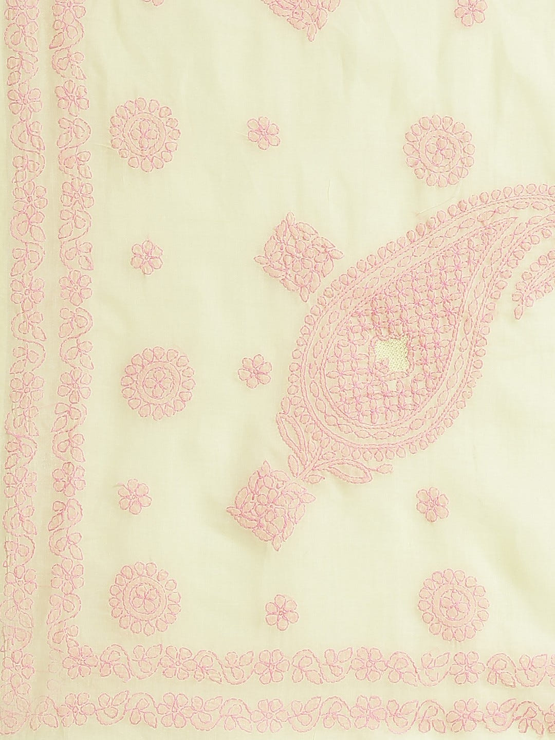 Ada Hand Embroidered Lemon Cotton Lucknow Chikan Saree With Blouse-A311170