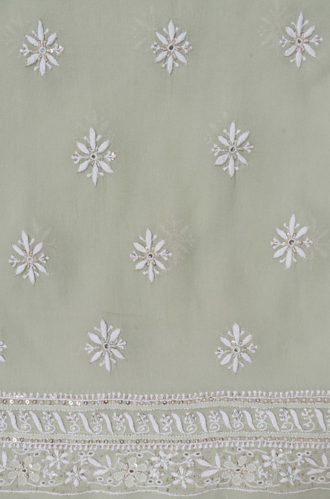 Ada Hand Embroidered Tea Green Ombre Shade Pure Georgette Lucknowi Chikanikari Unstitched Kurta Dupatta Set With Zari Work 01A375429