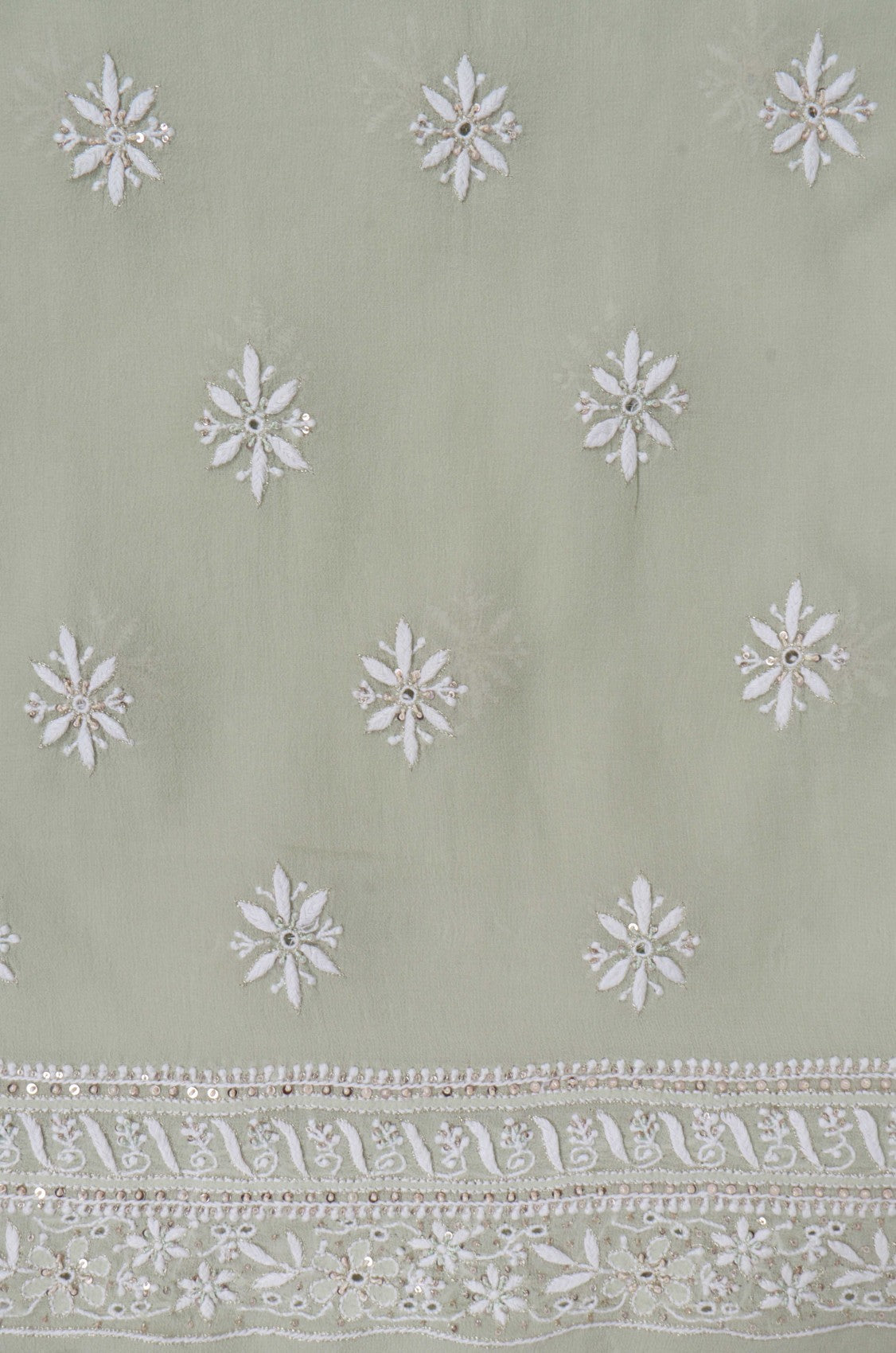 Ada Hand Embroidered Tea Green Ombre Shade Pure Georgette Lucknowi Chikanikari Unstitched Kurta Dupatta Set With Zari Work 01A375429