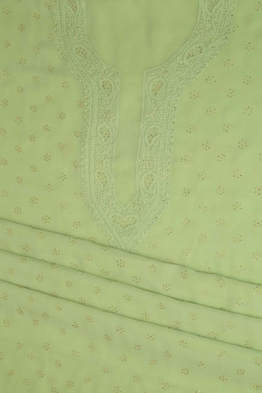 Ada Hand Embroidered Pear Green Georgette Lucknowi Chikan Unstitched Kurta Piece With Muqaish Work A321162