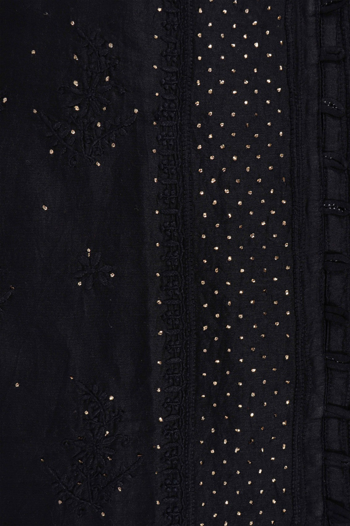 Ada Hand Embroidered Black Chanderi Lucknowi Chikankari Semi-Stitched Anarkali Kurta Piece With Muqaish Work A595347