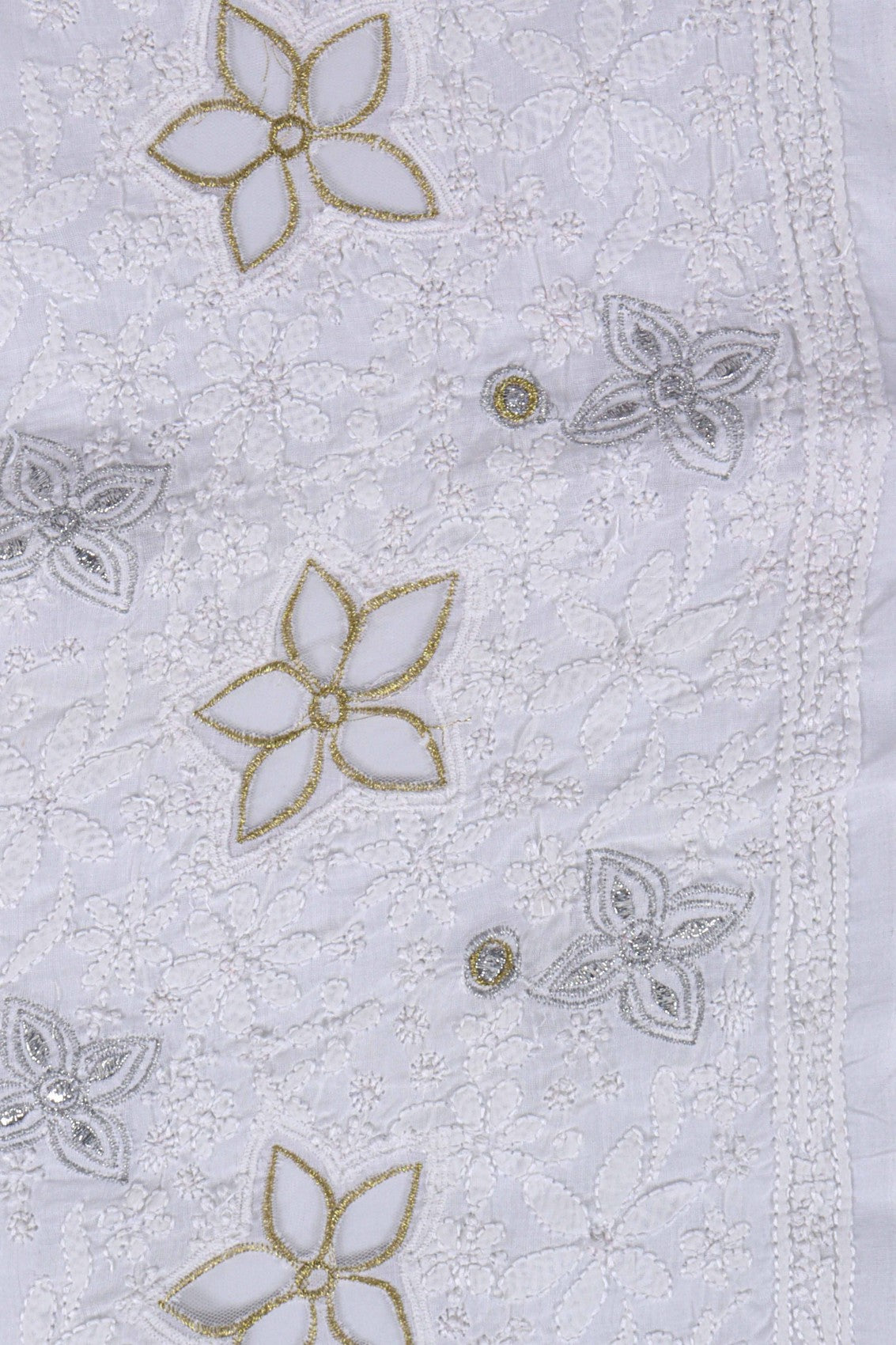 Ada Hand Embroidered White Cotton Lucknowi Chikankari Unstitched Suit Piece With Lurex Work 01A214031