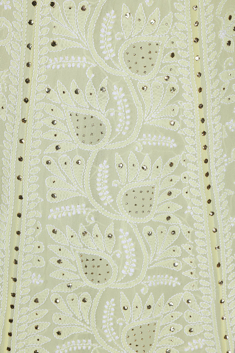 Ada Hand Embroidered Lemon Pure Georgette Lucknowi Chikankari Unstitched Lehenga Skirt (Only Skirt)With Muqaish Work- A468475