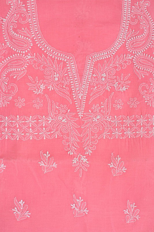 Ada Hand Embroidered Pink Cotton Lucknowi Chikan Unstitched Suit Piece A213045