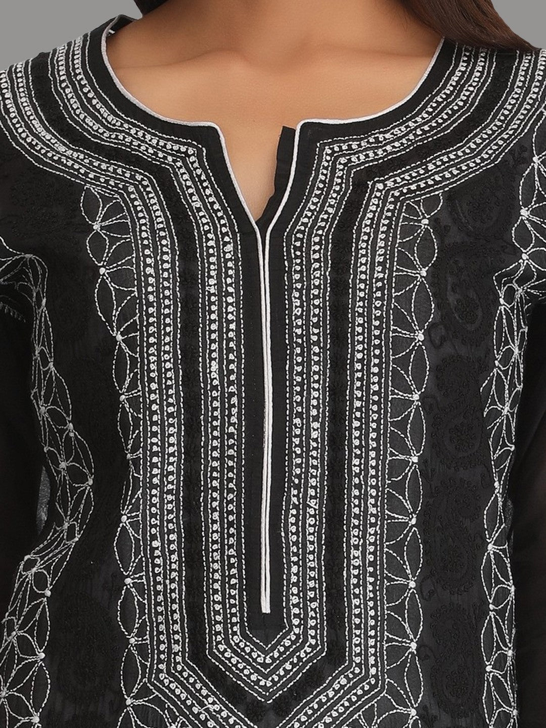 Ada Hand Embroidered Black Cotton Lucknowi Chikankari Straight  Kurta A247326
