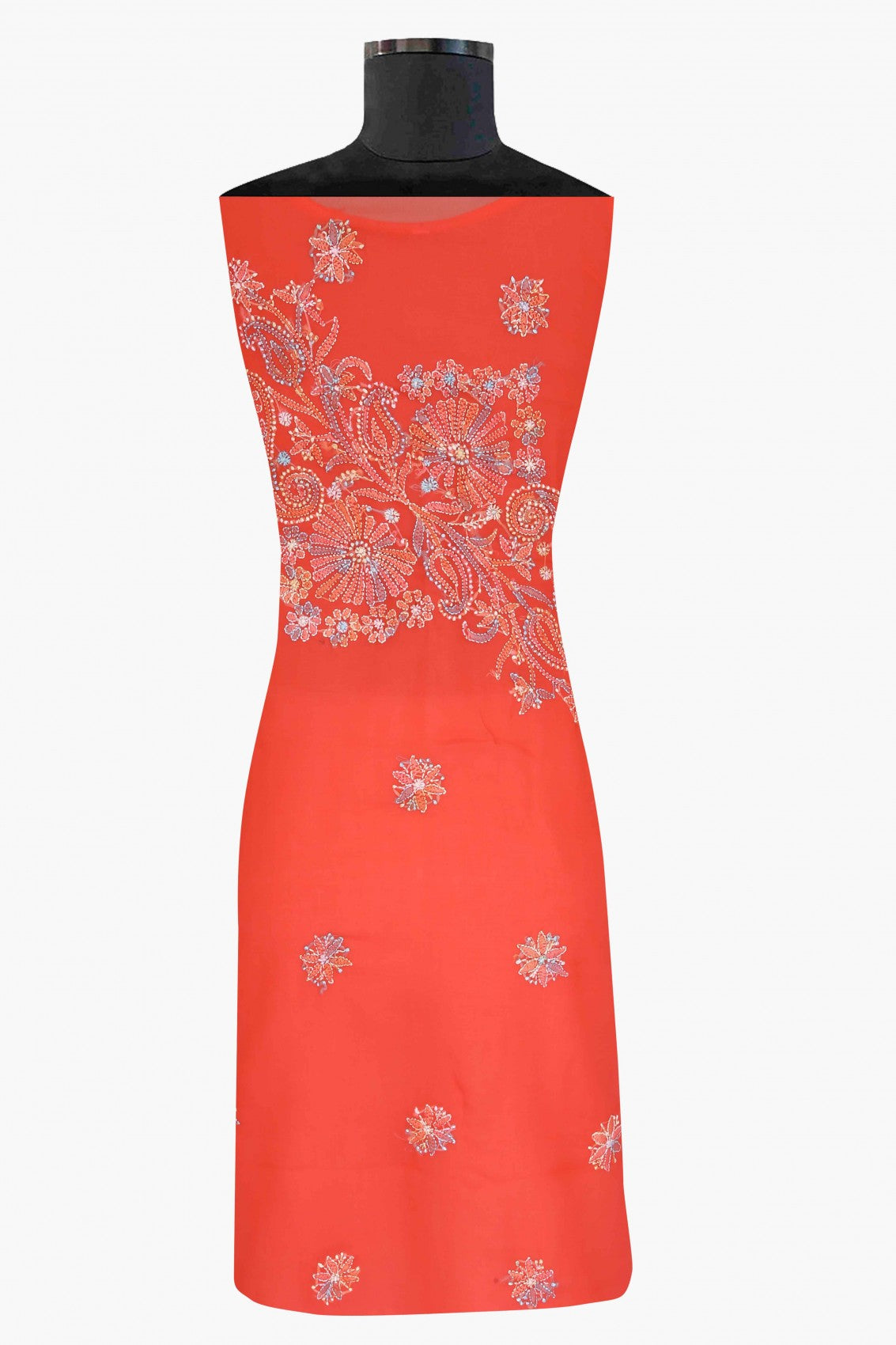 Ada Hand Embroidered Carrot Pink Georgette Lucknowi Chikankari Unstitched Suit Piece A211177