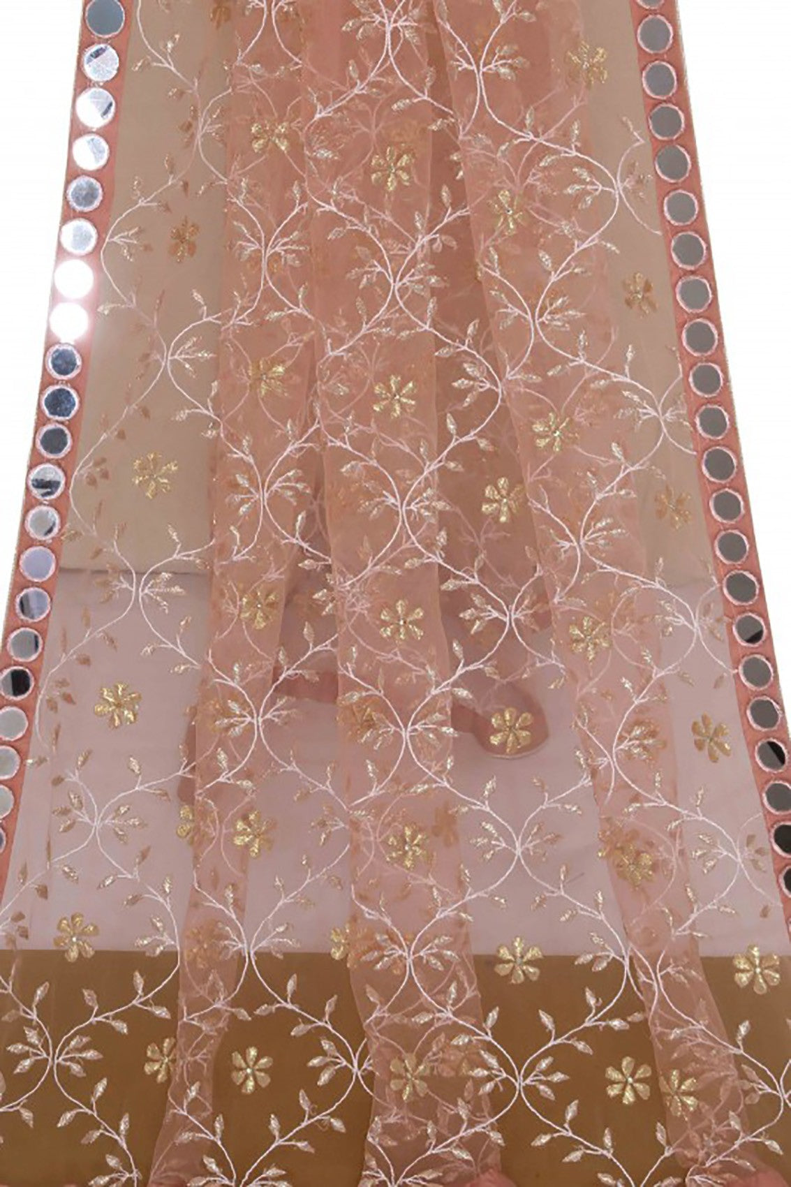 Ada Hand Embroidered Dusty Pink Net Lucknowi Chikankari Dupatta With Gota Patti Work A600706