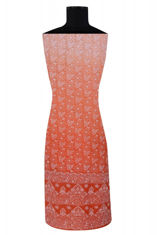Ada Hand Embroidered Peach/Orange Shaded Pure Georgette Lucknowi Chikan Unstitched Suit Piece A37009