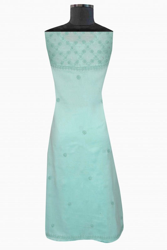 Ada Hand Embroidered Sea Green Chanderi Lucknowi Chikan Semi-Stitched Kurta Piece With Muqaish Work-A580194