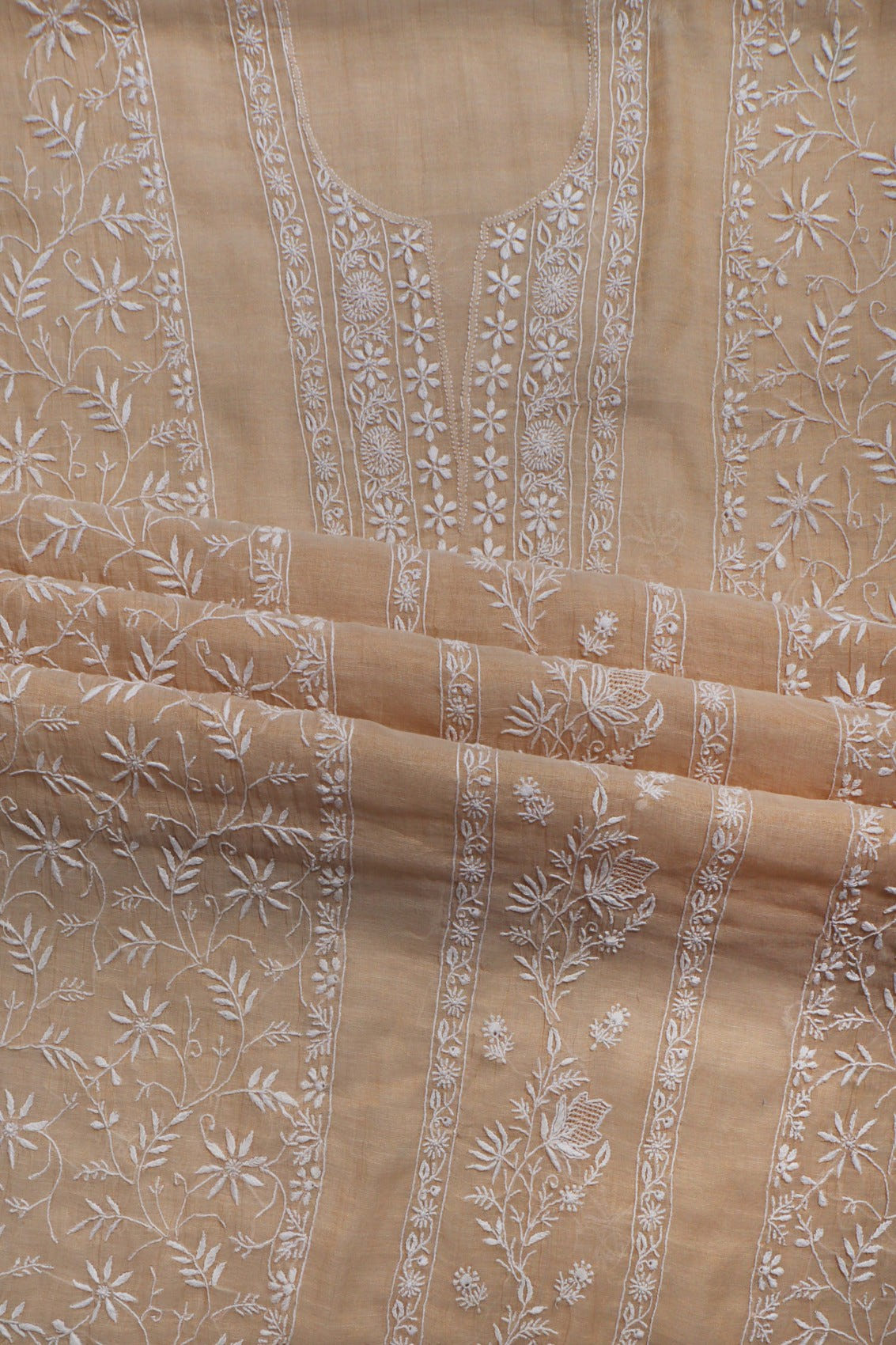 Ada Hand Embroidered Fawn Tissue Lucknowi Chikankari Unstitched Kurta Dupatta Set 01A265057