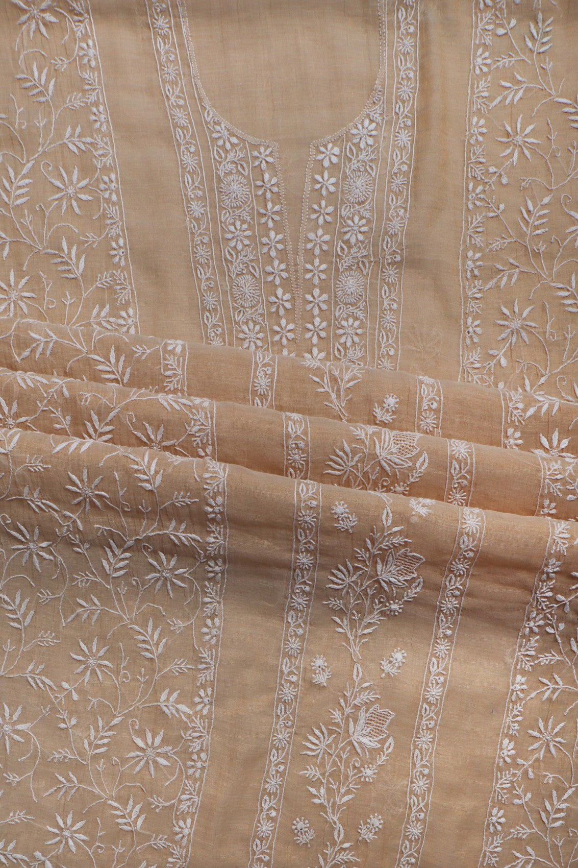 Ada Hand Embroidered Fawn Tissue Lucknowi Chikankari Unstitched Kurta Dupatta Set 01A265057