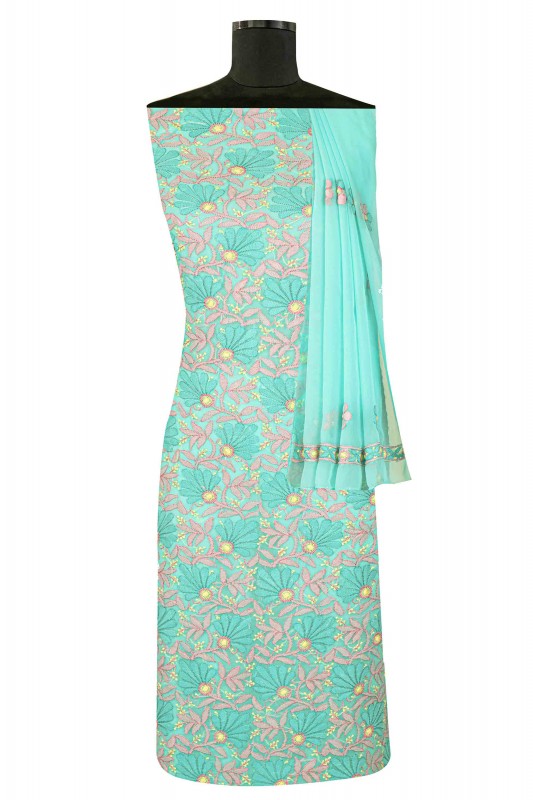 Ada Hand Embroidered Sea Green Georgette Lucknowi Chikan Unstitched Suit Piece A593501