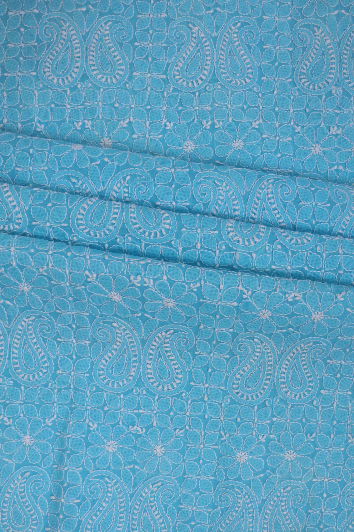 Ada Hand Embroidered Sky Blue Cotton Lucknowi Chikan Unstitched Suit Piece A495590