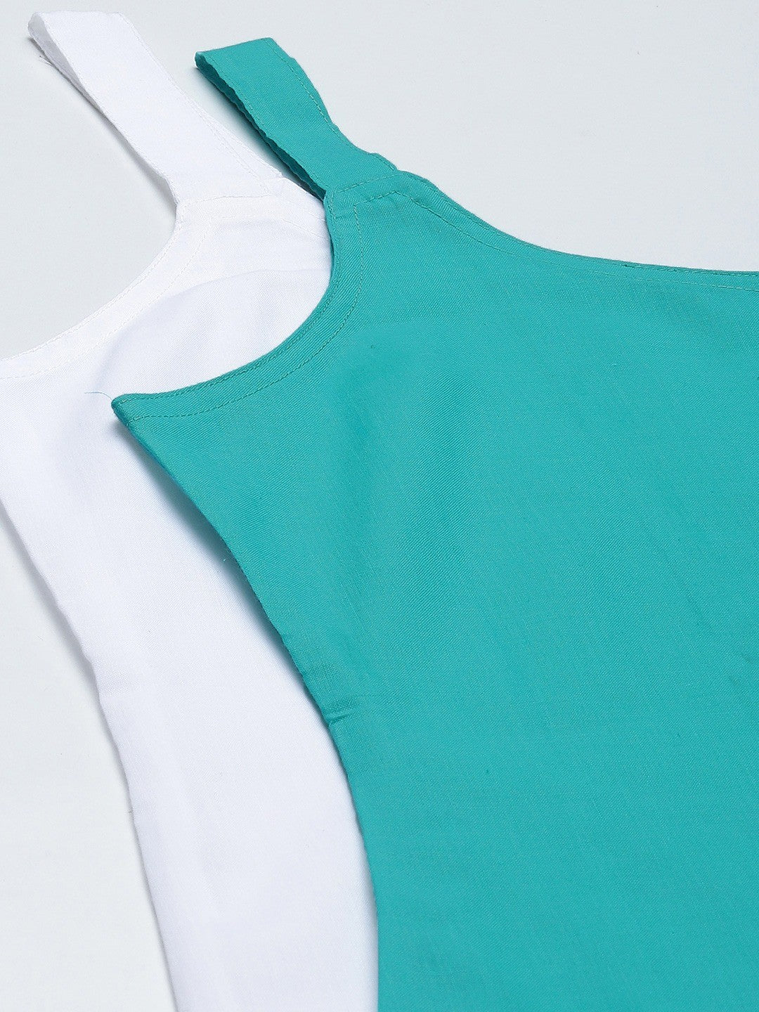 Ada White & Sea Green Cotton Short Slips Combo of 2 A111171.