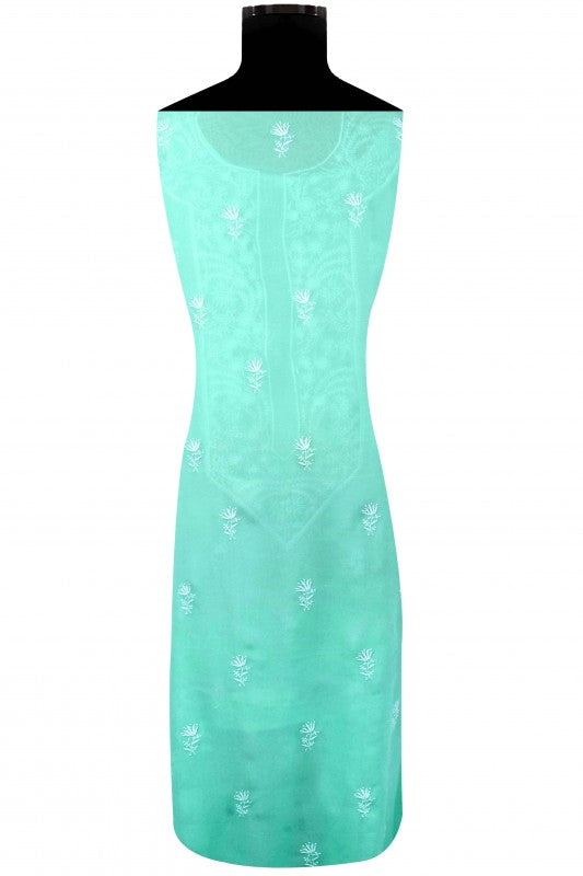 Ada Hand Embroidered Sea Green Pure Georgette Lucknowi Chikan Unstitched Kurta Piece A114903