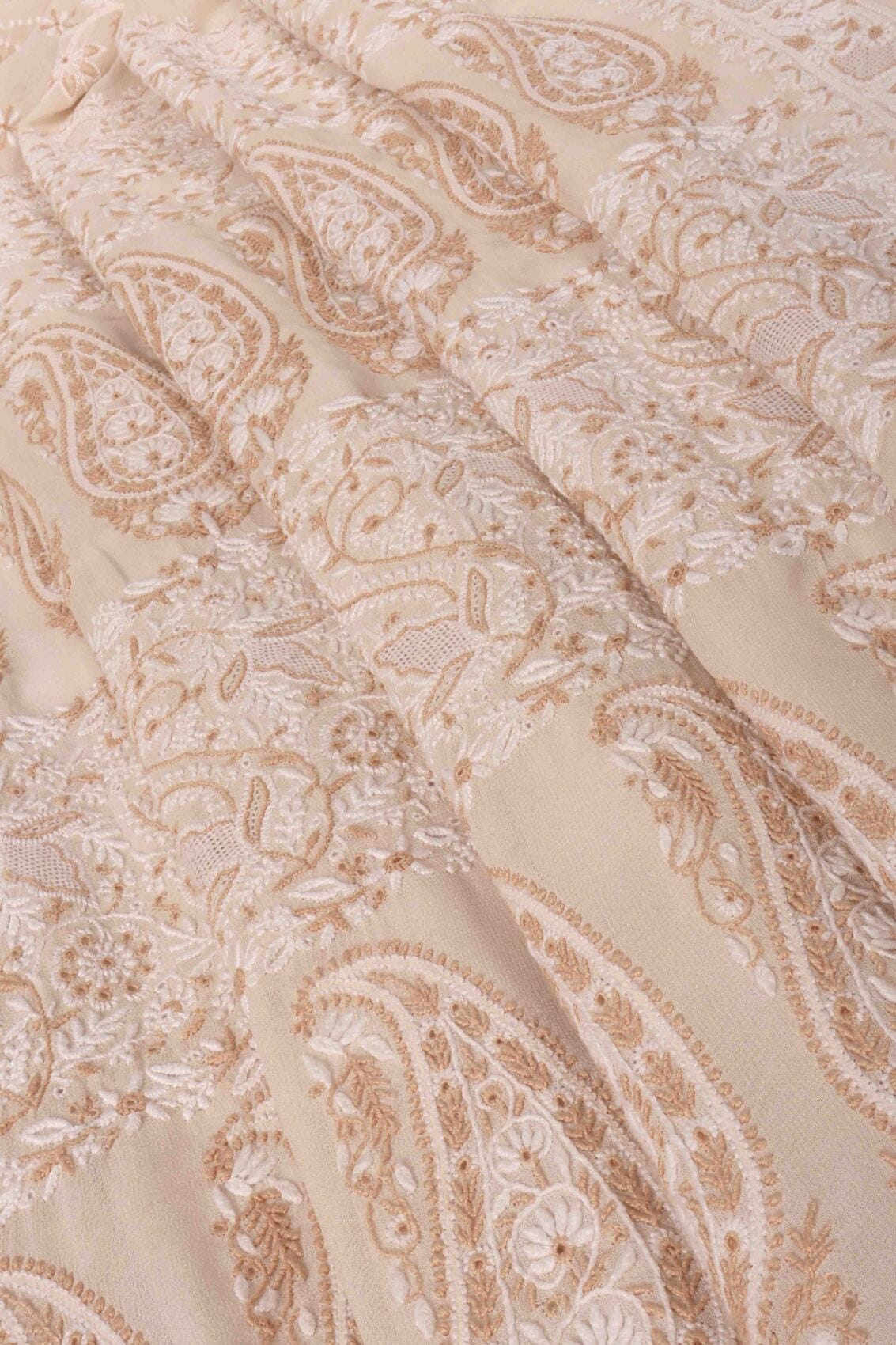 Ada Hand Embroidered Cream Pure Georgette Lucknowi Chikankari Saree with Blouse A275184