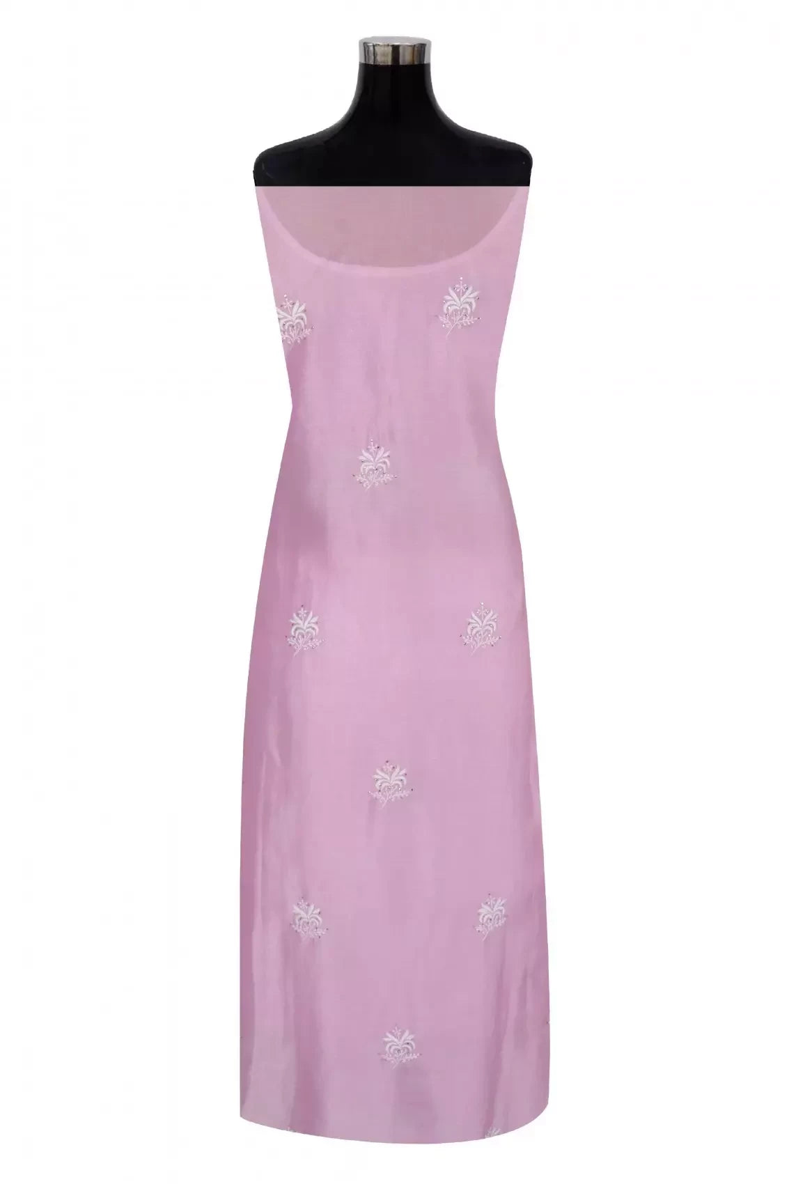 Ada Hand Embroidered Pink Chanderi Lucknowi Chikankari Unstitched Kurta Dupatta Set With Muqaish Work 01A216286