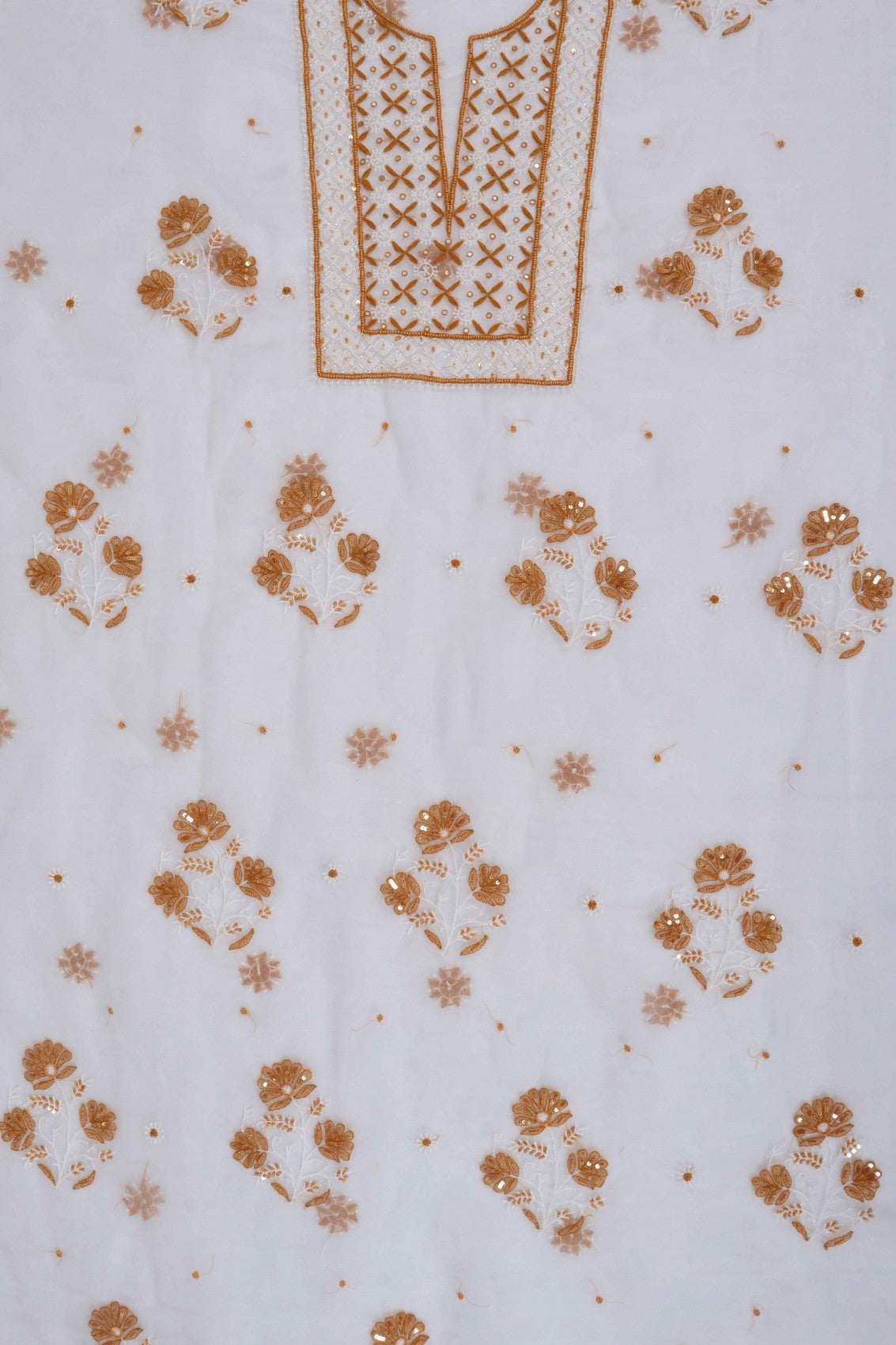 Ada Hand Embroidered White Organza Lucknowi Chikankari Unstitched Kurta Dupatta Set With Pearl Work 01A91594