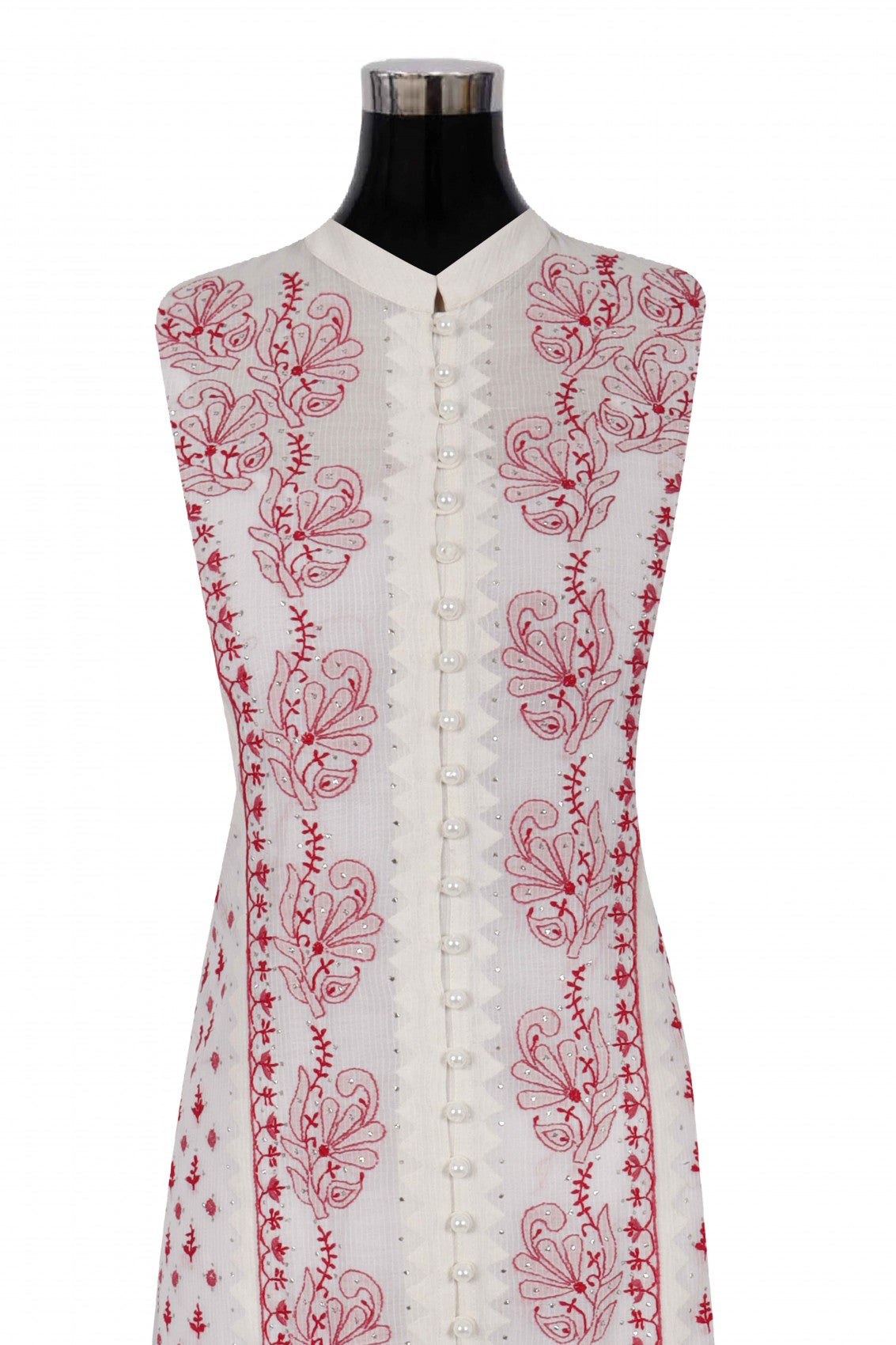 Ada Hand Embroidered Off White Chanderi Lucknowi Chikankari Semi-Stitched Kurta Dupatta Set With Muqaish Work A176636