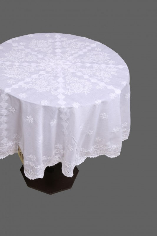 Ada Hand Embroidered White Cotton Lucknowi Chikankari Table Cover A320017