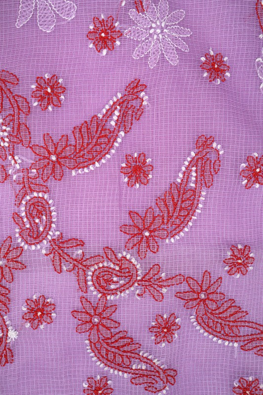 Ada Hand Embroidered Mauve Kota Lucknowi Chikankari Saree With Blouse A208086