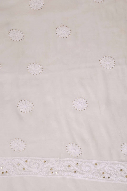 Ada Hand Embroidered White Pure Georgette Lucknowi Chikan Unstitched Kurta Piece With Muqaish Work-A576711
