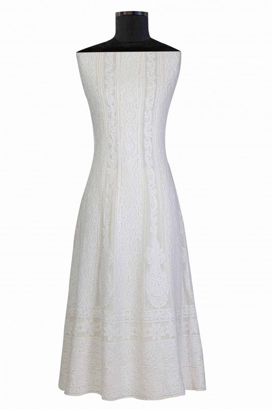 Ada Hand Embroidered Ivory Pure Georgette Semi-stitched Anarkali Kurta Dupatta-A607879