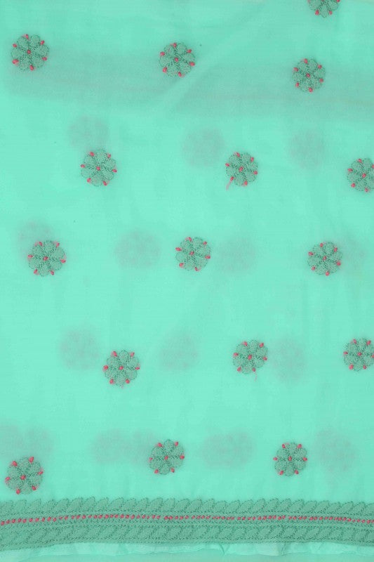 Ada Hand Embroidered Sea Green Georgette Lucknowi Chikan Unstitched Suit Piece A211186