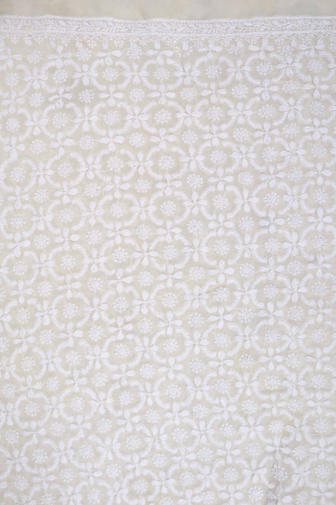 Ada Hand Embroidered Off White Georgette Lucknowi Chikankari Unstitched Men's Kurta Piece 01A189557