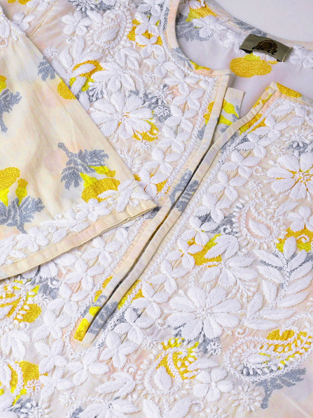 Ada Hand Embroidered Fawn Yellow Cotton Lucknowi Chikankari Straight Kurta- A100034