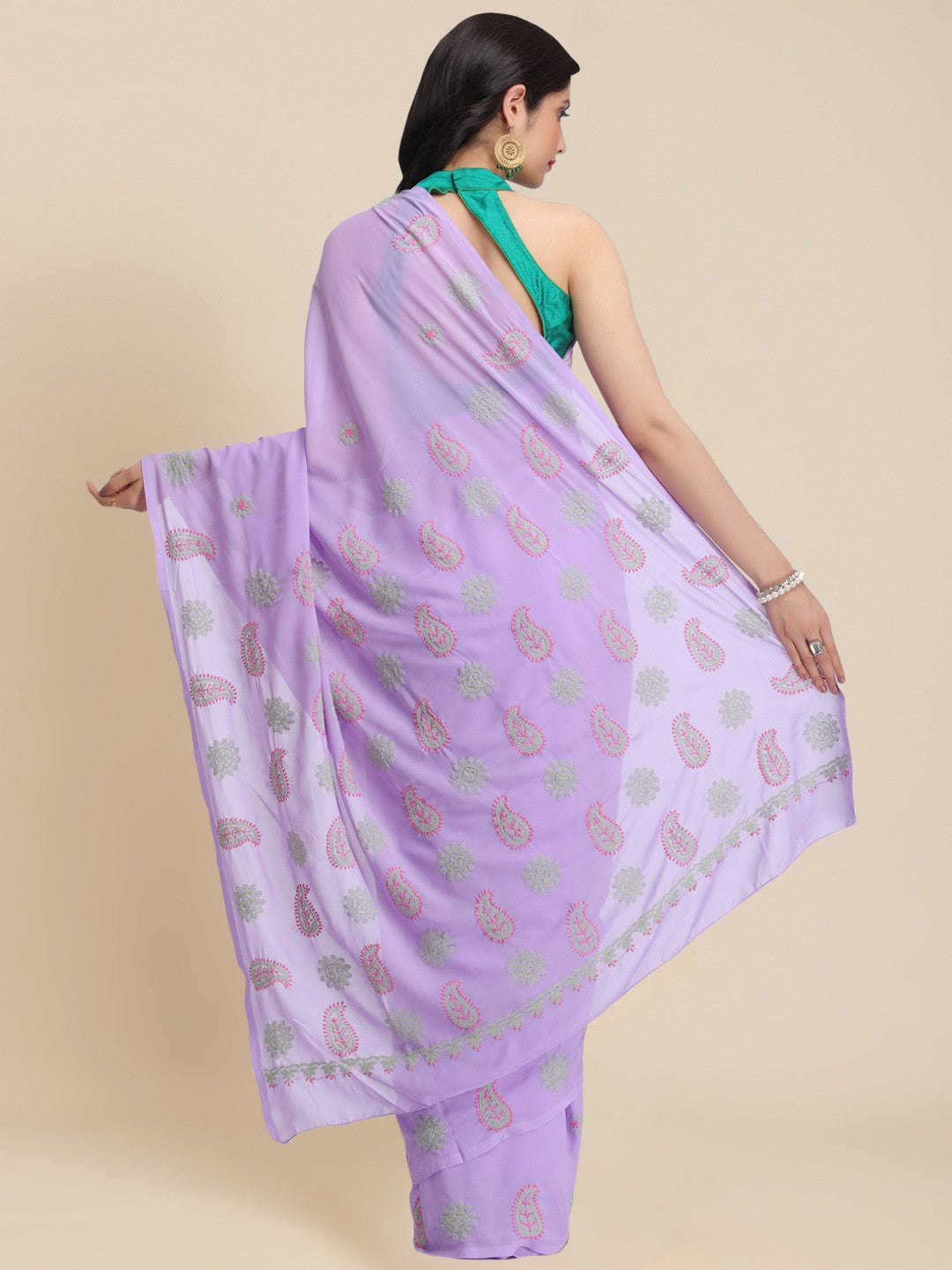 Ada Hand Embroidered Mauve Georgette Lucknowi Chikankari Saree with Blouse A159302