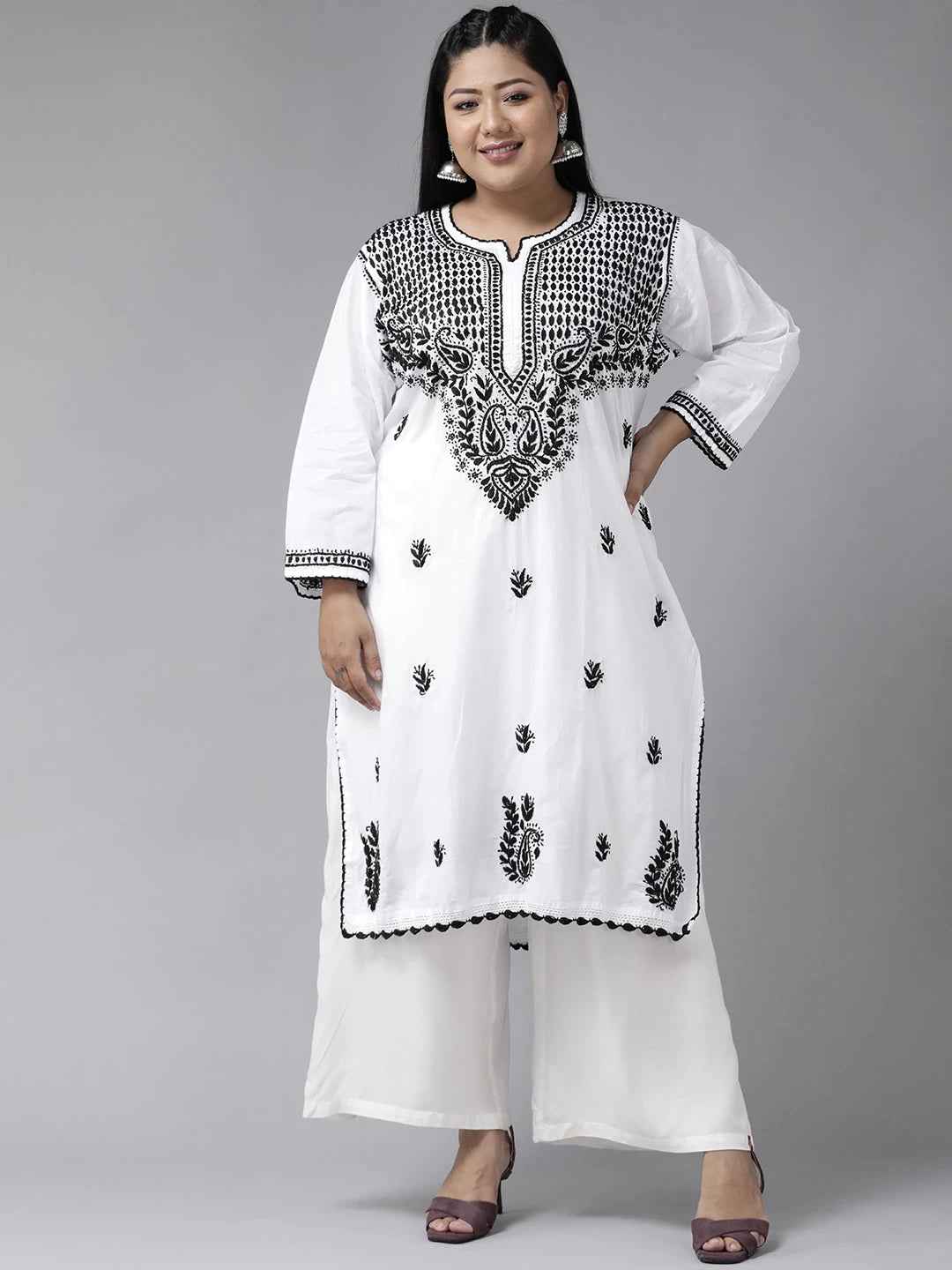 Ada Hand Embroidered White Cotton Lucknowi Chikankari Kurta A100592
