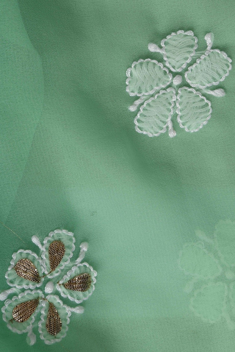 Ada Hand Embroidered Fern Green Faux Georgette Lucknowi Chikan Unstitched Kurta Dupatta Set with Gota Patti Work A465351
