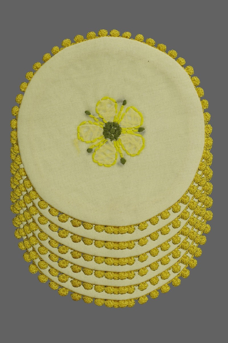 Ada Hand Embroidered Yellow Cotton Lucknowi Chikankari Table Coaster A611636