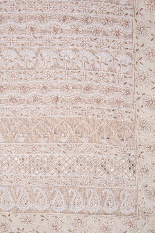 Ada Hand Embroidered White Pure Georgette Lucknowi Chikankari Saree/Blouse with Zari Work A612189