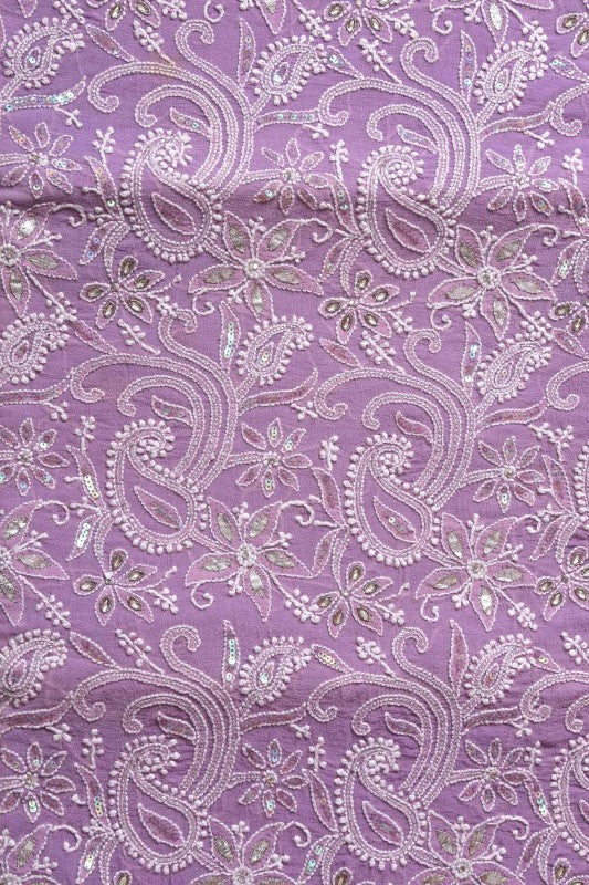 Ada Hand Embroidered Mauve Pure Georgette Lucknowi Chikankari Dining Table Runner With Sequinned Work 01A16896