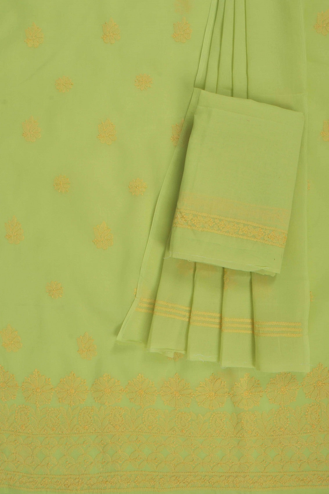 Ada Hand Embroidered Parrot Green Cotton Lucknowi Chikankari Unstitched Suit Piece 01A202407