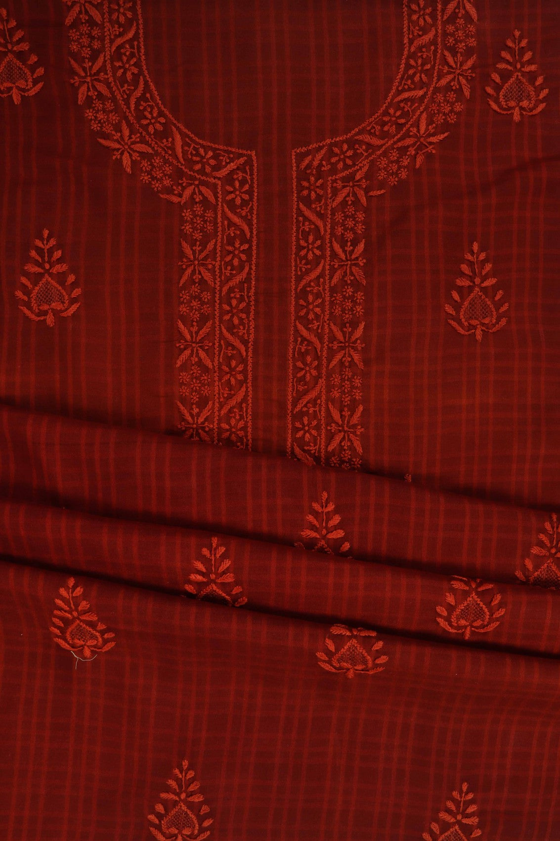 Ada Hand Embroidered Amber Rust Cotton Lucknowi Chikan Unstitched Suit Piece A93234