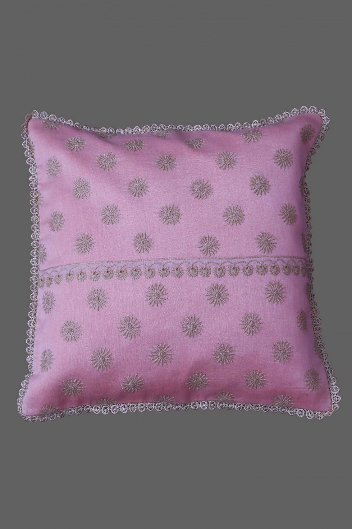 Ada Hand Embroidered Light Pink Chanderi Lucknowi Chikankari Cushion Cover 01A202998