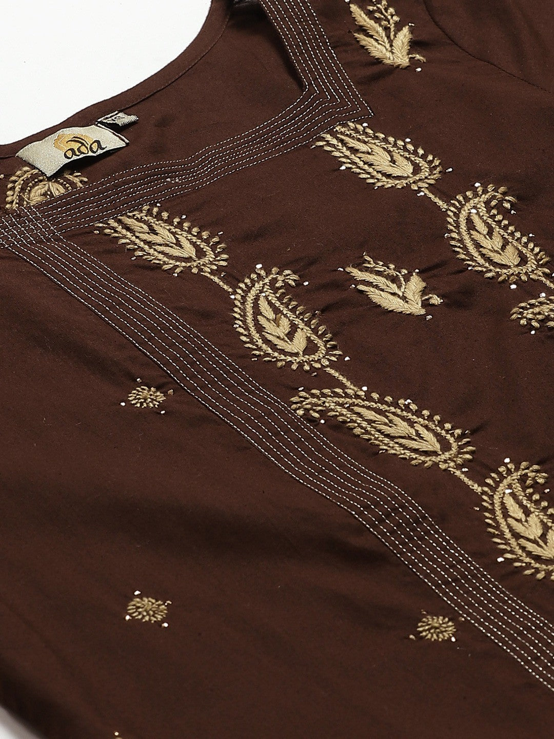 Ada Hand Embroidered Brown Cotton Lucknowi Chikankari Kurta/Trouser Set with Muqaish Work A100328