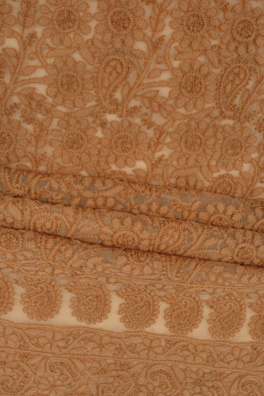 Ada Hand Embroidered Dark Fawn Georgette Lucknowi Chikan Unstitched Suit Piece A608172