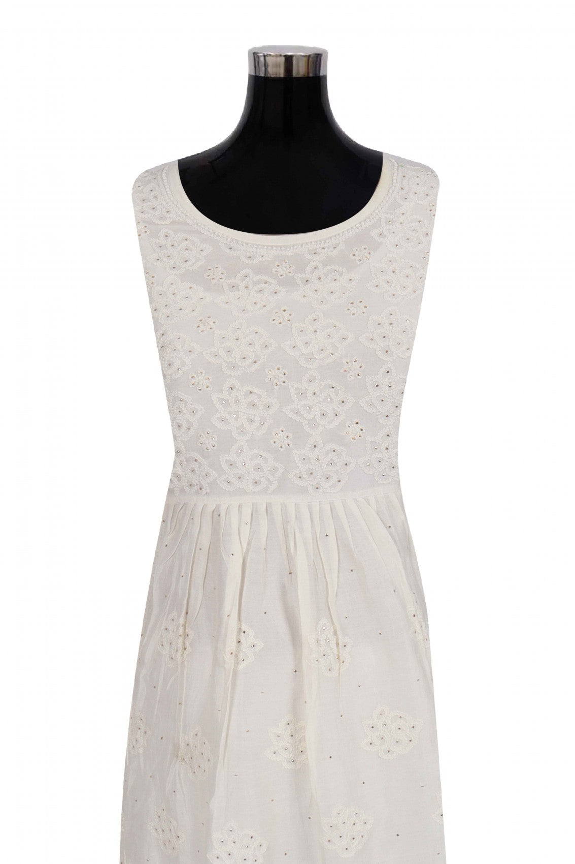 Ada Hand Embroidered Off White Chanderi Chikankari Semi-Stitched Anarkali Kurta Piece With Muqaish Work A544221