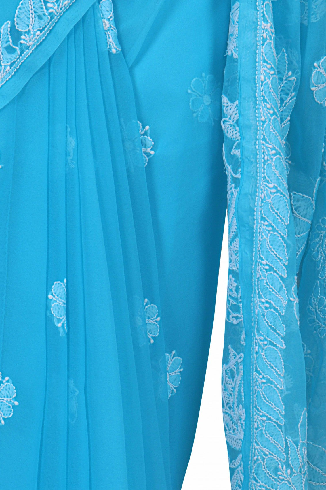 Ada Hand Embroidered Sky Blue Georgette Lucknowi Chikankari Saree With Blouse A472860