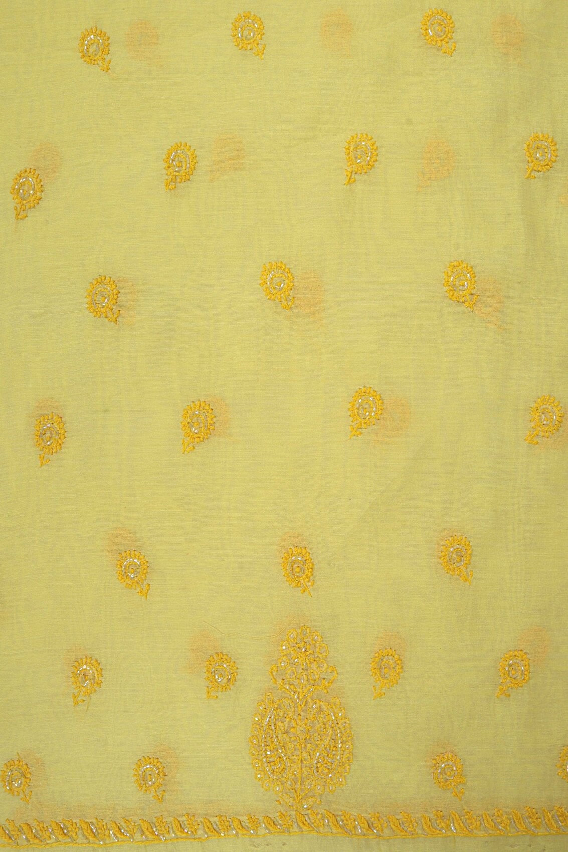 Ada Hand Embroidered Yellow Cotton Lucknowi Chikankari Unstitched Suit Piece With Cutdana Work A615368
