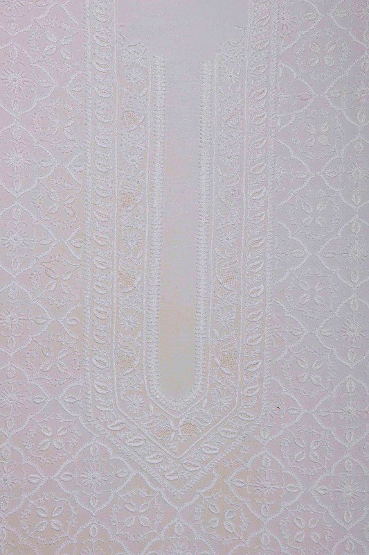 Ada Hand Embroidered White Pure Georgette Lucknowi Chikankari Unstitched Men's Kurta Piece A525316