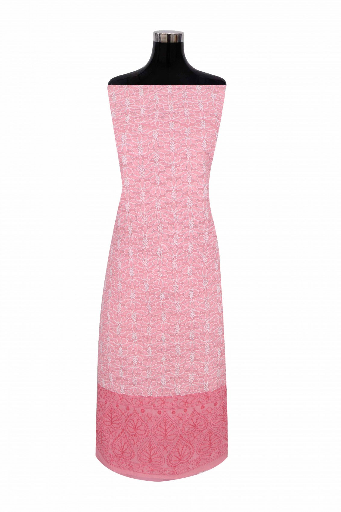 Ada Hand Embroidered Salmon Peach Cotton Lucknowi Chikankari Unstitched Suit Piece 01A189030