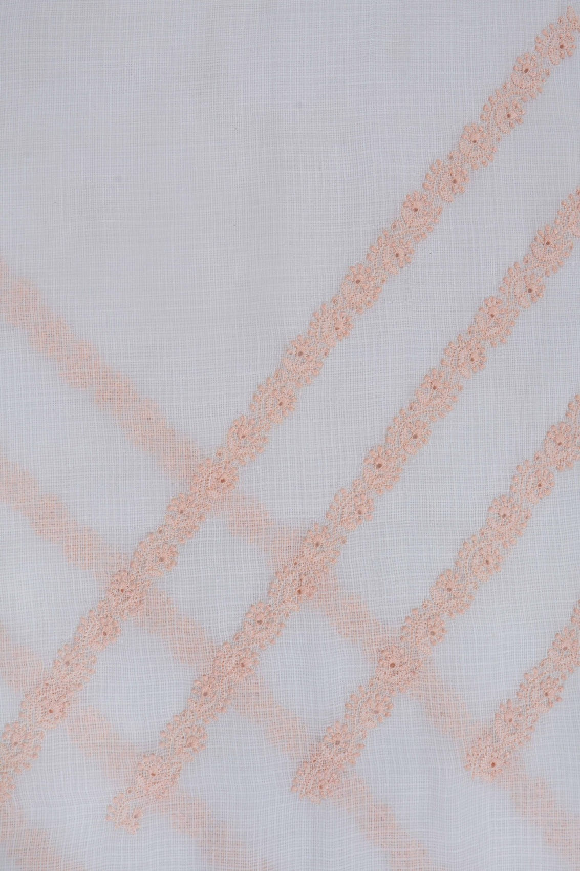 Ada Hand Embroidered White Kota Lucknowi Chikankari Unstitched Kurta Dupatta Set A336480