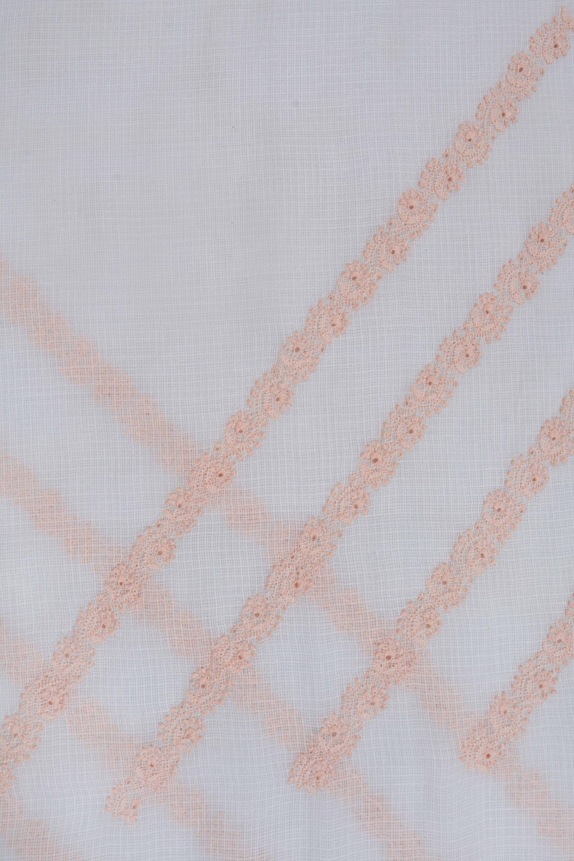 Ada Hand Embroidered White Kota Lucknowi Chikankari Unstitched Kurta Dupatta Set A336480